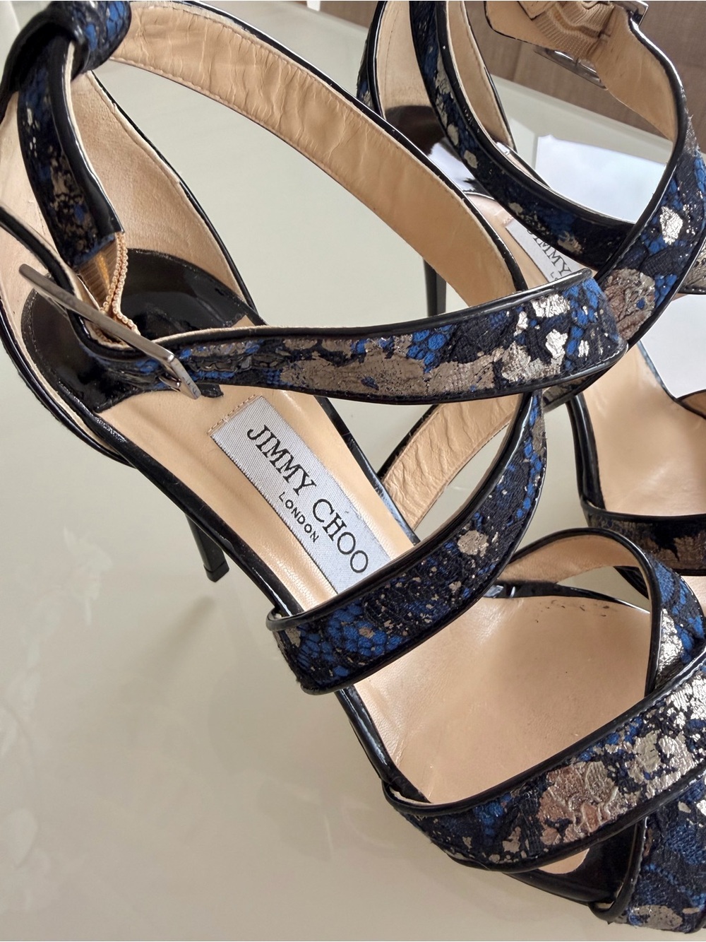 Jimmy Choo Black and Blue Metallic Strappy Pumps 39.5 - Picture 5 of 9